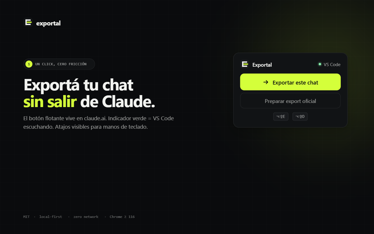 Exportal floating button on a claude.ai chat